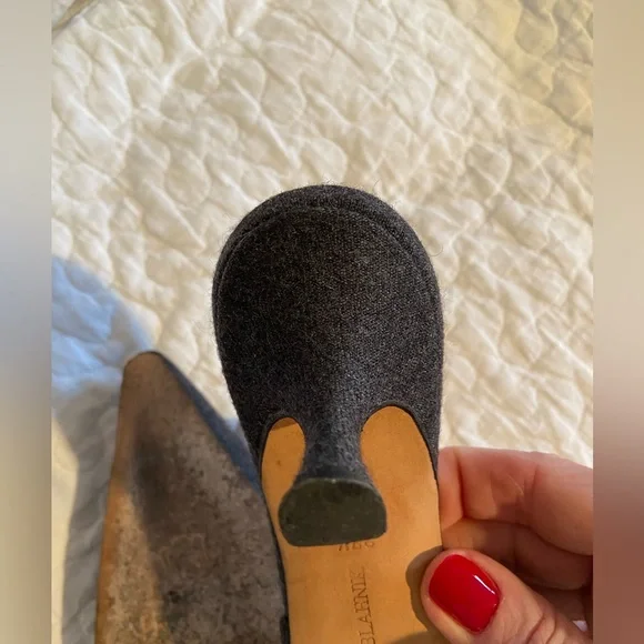 MANOLO BLAHNIK Dark Gray Pointed-Toe Coin Mules size 37.5 - Picture 10 of 14